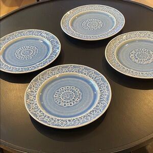 Set of four Anthropologie old Havana salad plates blue